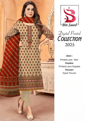 ✨ Bin Saeed ✨3 Piece Digital Printed Lawn Unstitched Suit New Collection 2025 For Womens