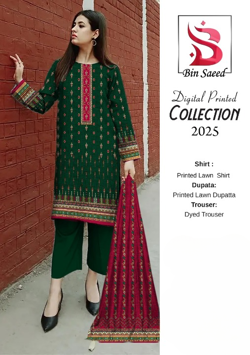 ✨ Bin Saeed ✨3 Piece Digital Printed Lawn Unstitched Suit New Collection 2025 For Womens