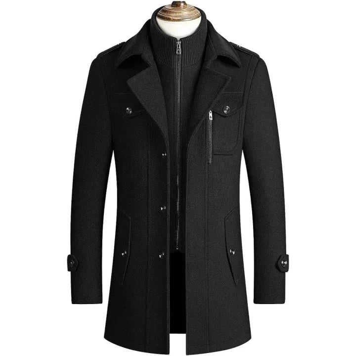 Winter Black Button Trench Coat For Men - Stay Warm And Stylish In This Trench Coat - Comfortable