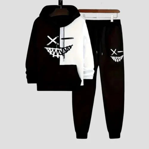 Black & White Trendy Printed Tracksuit For Men